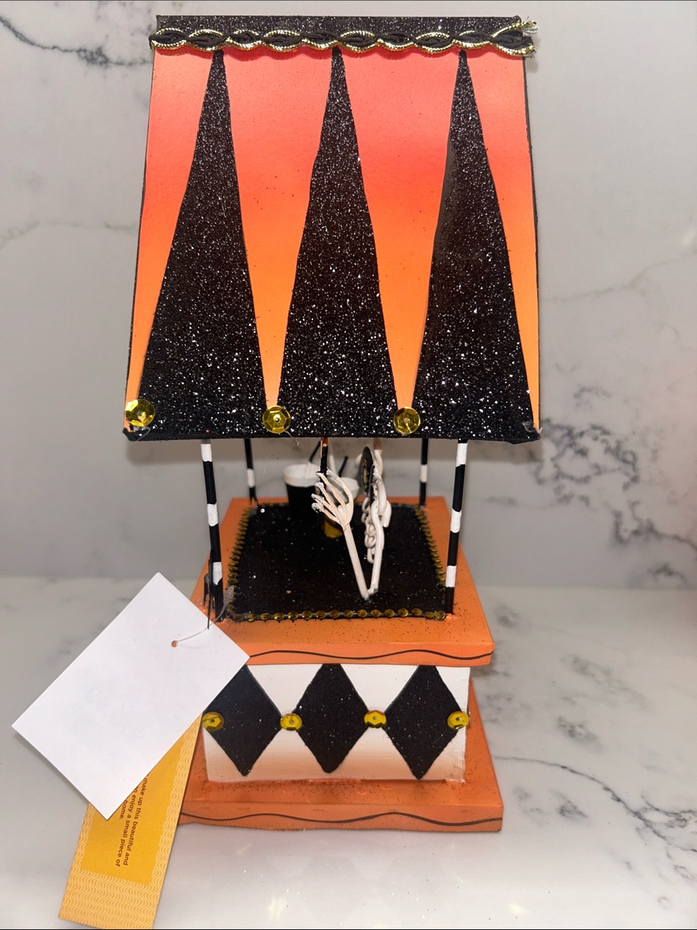 Handcrafted Halloween Skeleton Drink Stand - Orange Black and white - Picture 2 of 4